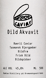 Dild akvavit med kaviar, gammel etiket